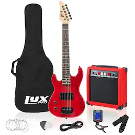 Lyxpro - 30" Left Handed Electric Guitar Kit with Amp, Picks, Strap, Tuner, Cable & Case - Red