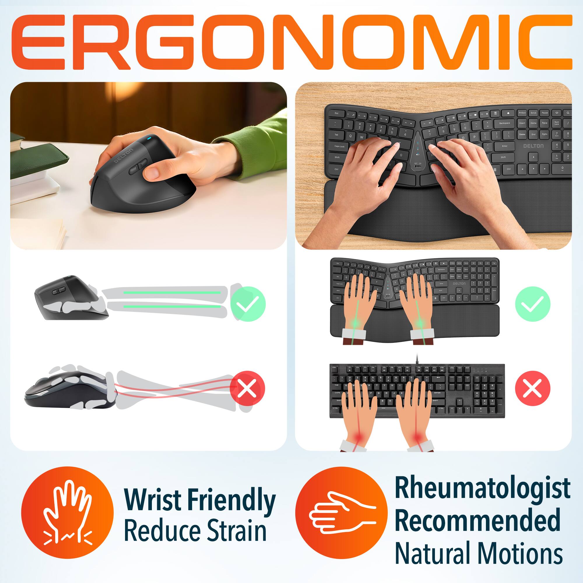 ERGONOMIC
Wrist Friendly Reduce Strain
Rheumatologist Recommended Natural Motions