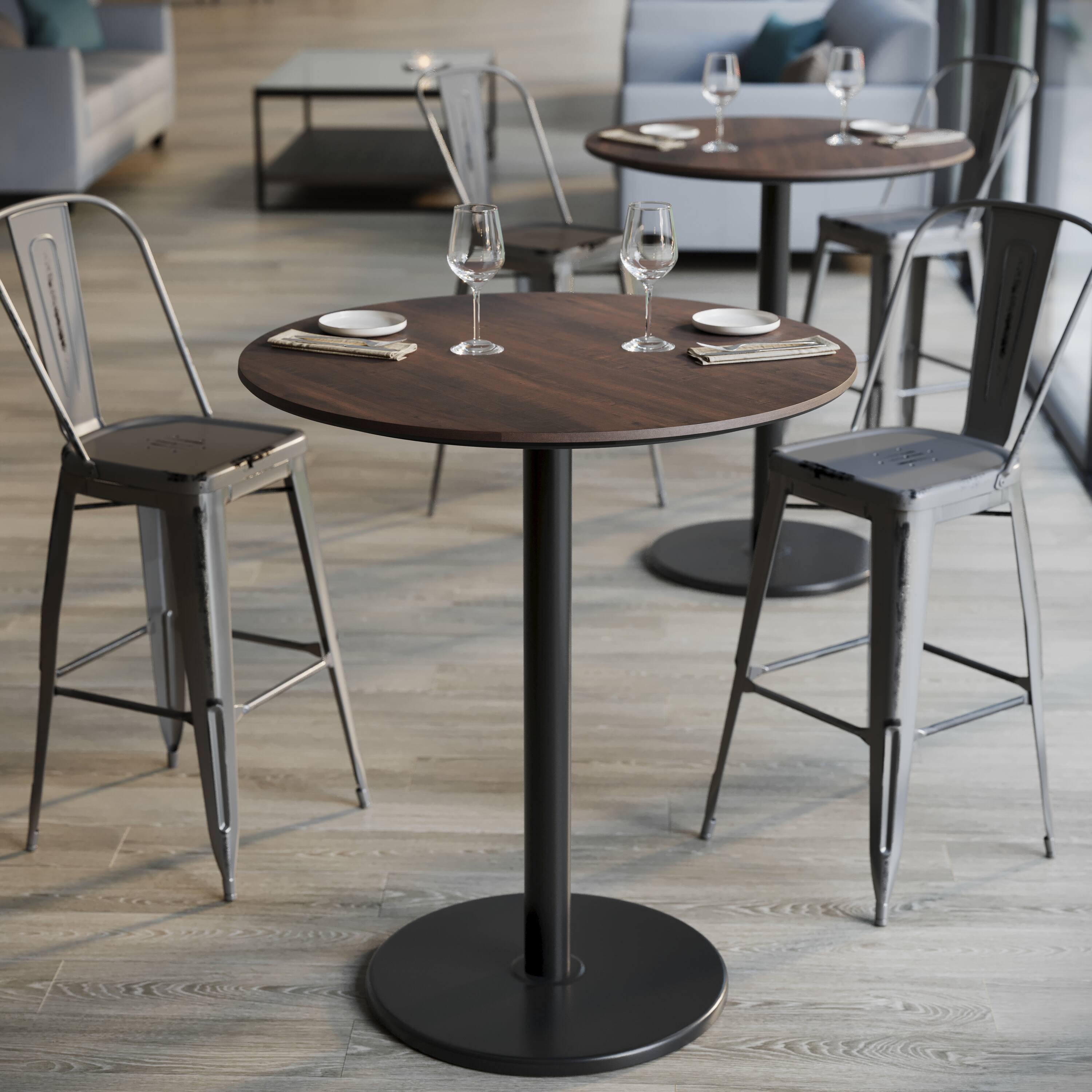 Alt View 4. Emma + Oliver - PureShield Tabletop with Seam-Free Surface Innovation and Bar Height Round Base - Dark Brown/Black Base.