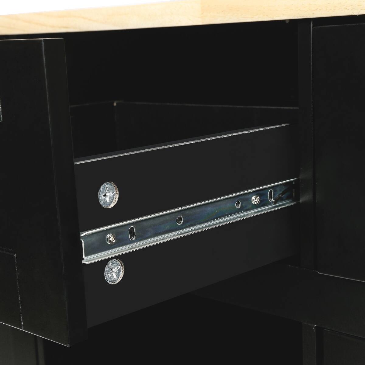 Alt View 1. Loheer - Loheer Black Kitchen Island with Drop Leaf and 3 Drawers - Black.