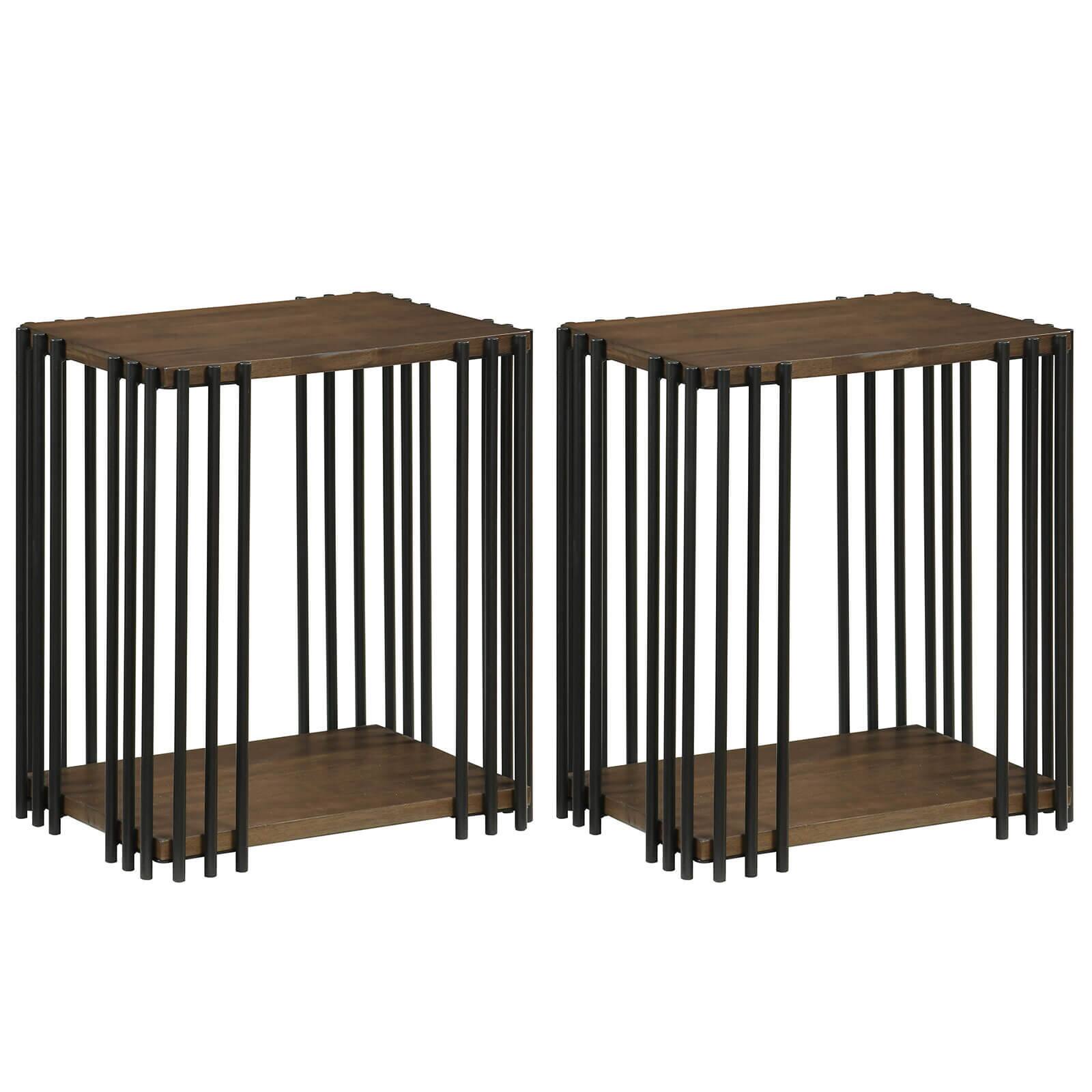 Alt View 9. Costway - Costway 2 PCS Rubber Wood Side Table with 2-Layer Storage Shelves Metal Frame for Bedroom - Walnut,Black.