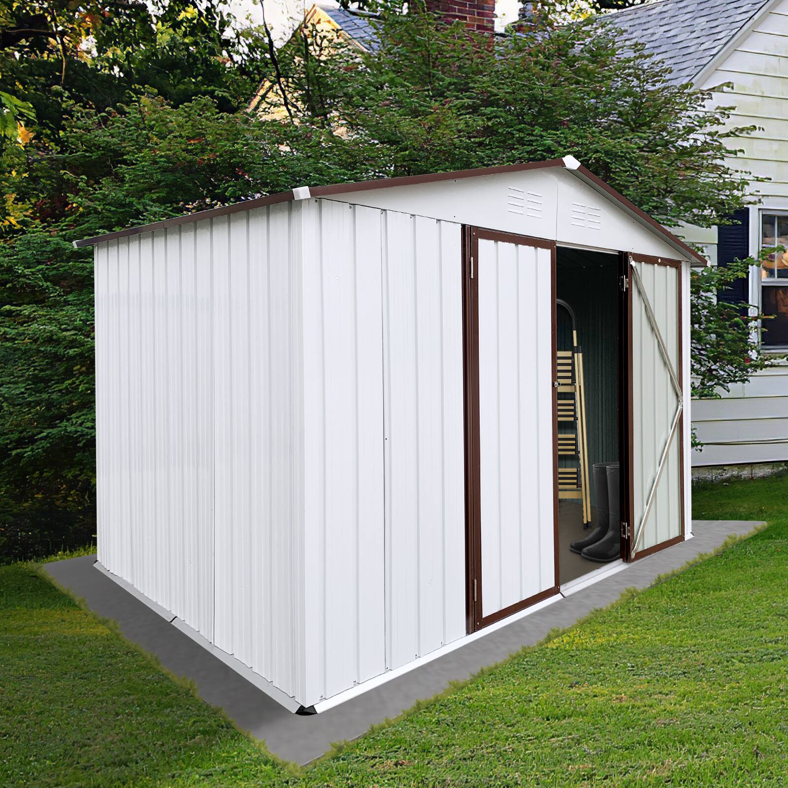Left. Mondawe - 8x10 FT Metal Garden Sheds Outdoor Storage Sheds - White.