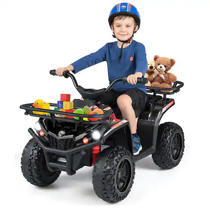 Front. Gymax - Gymax Electric ATV for Kids 24V Ride on Toy w/Dual Motors & Basket Dirt Quad Vehicle - Black.