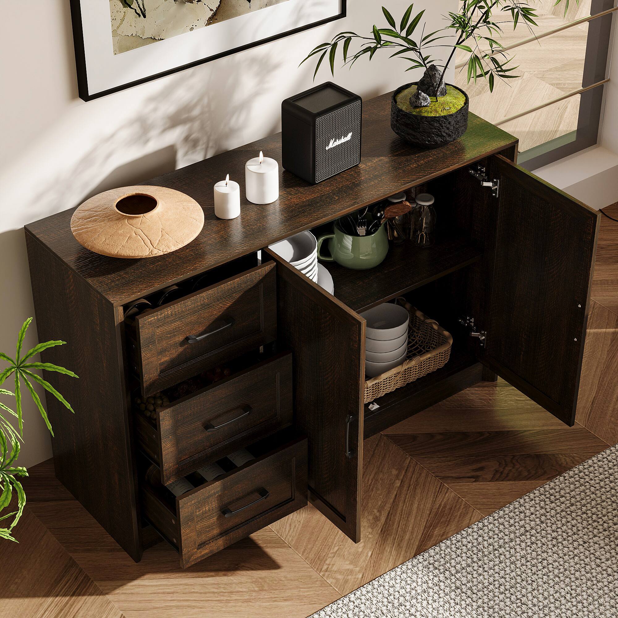 Alt View 1. FUFU & GAGA - Multi-Purpose Modern Display Storage Cabinet for Living Room with Drawers & Shelves Organization Unit - Brown.