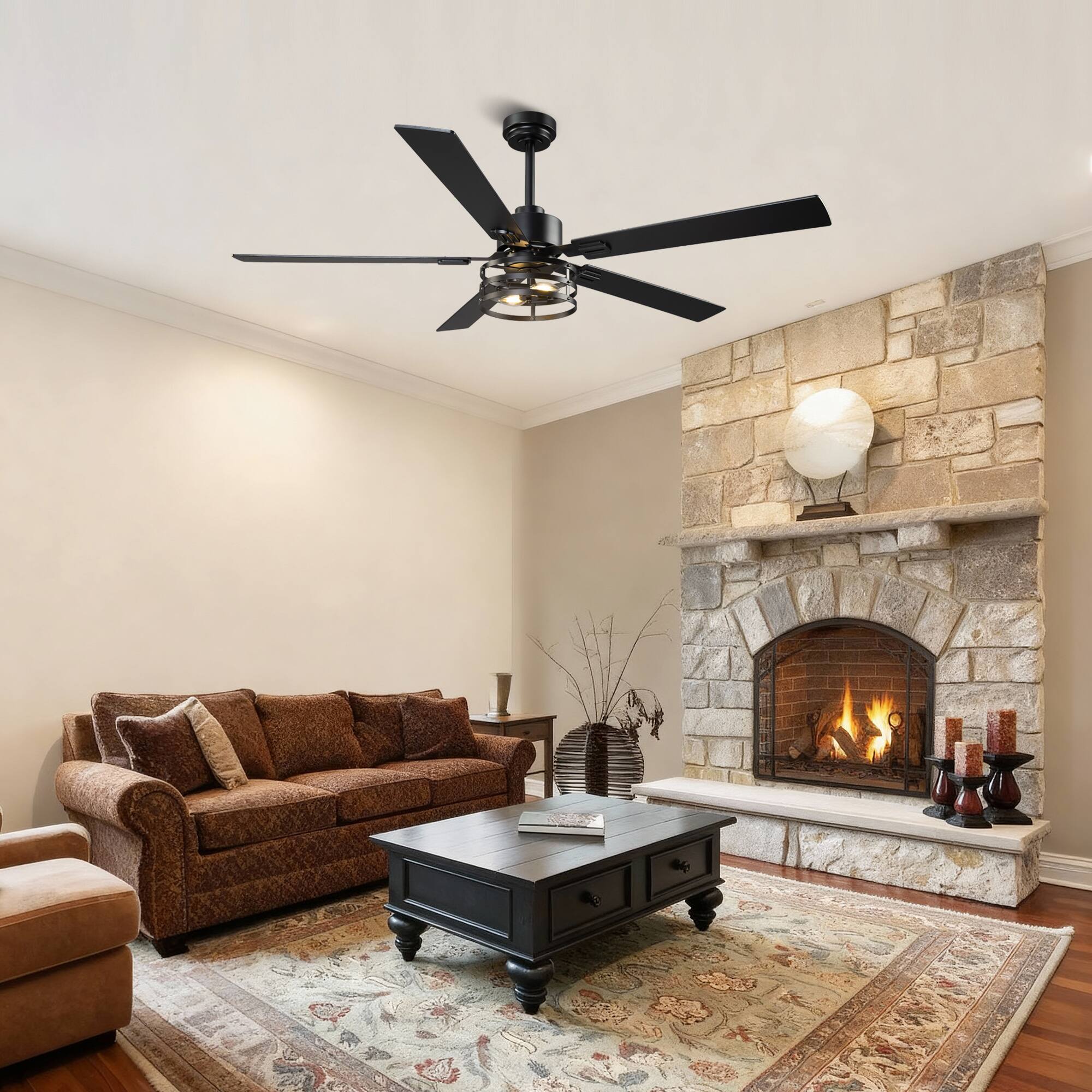 Angle. Vaczon - 60" Smart Ceiling Fan with  App, Remote andReversible Blades - Matte Black.