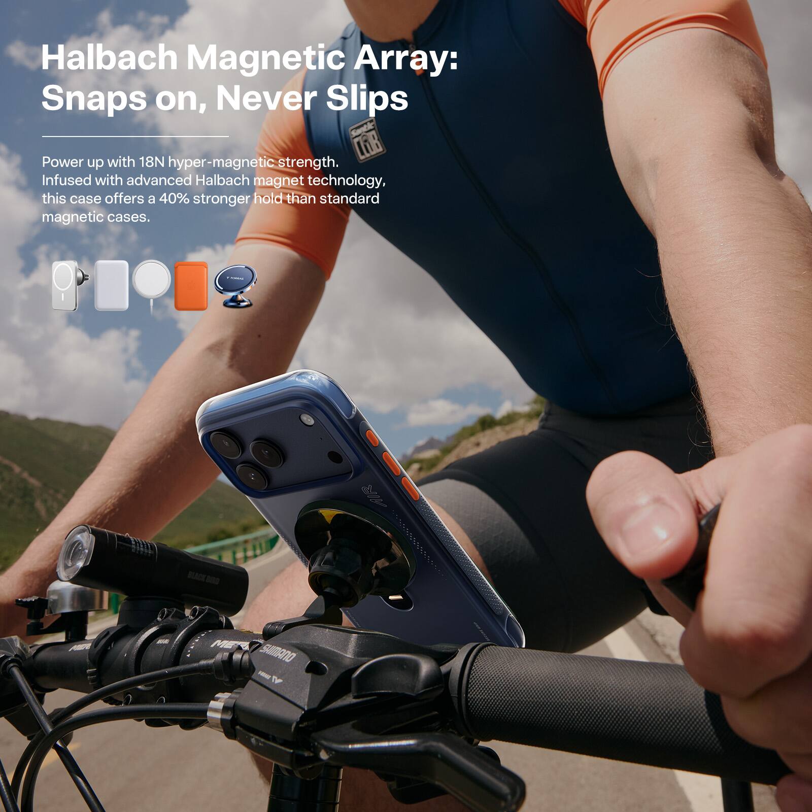 Halbach Magnetic Array: Snaps on, Never Slips

Power up with 18N hyper-magnetic strength. Infused with advanced Halbach magnet technology, this case offers a 40% stronger hold than standard magnetic cases.