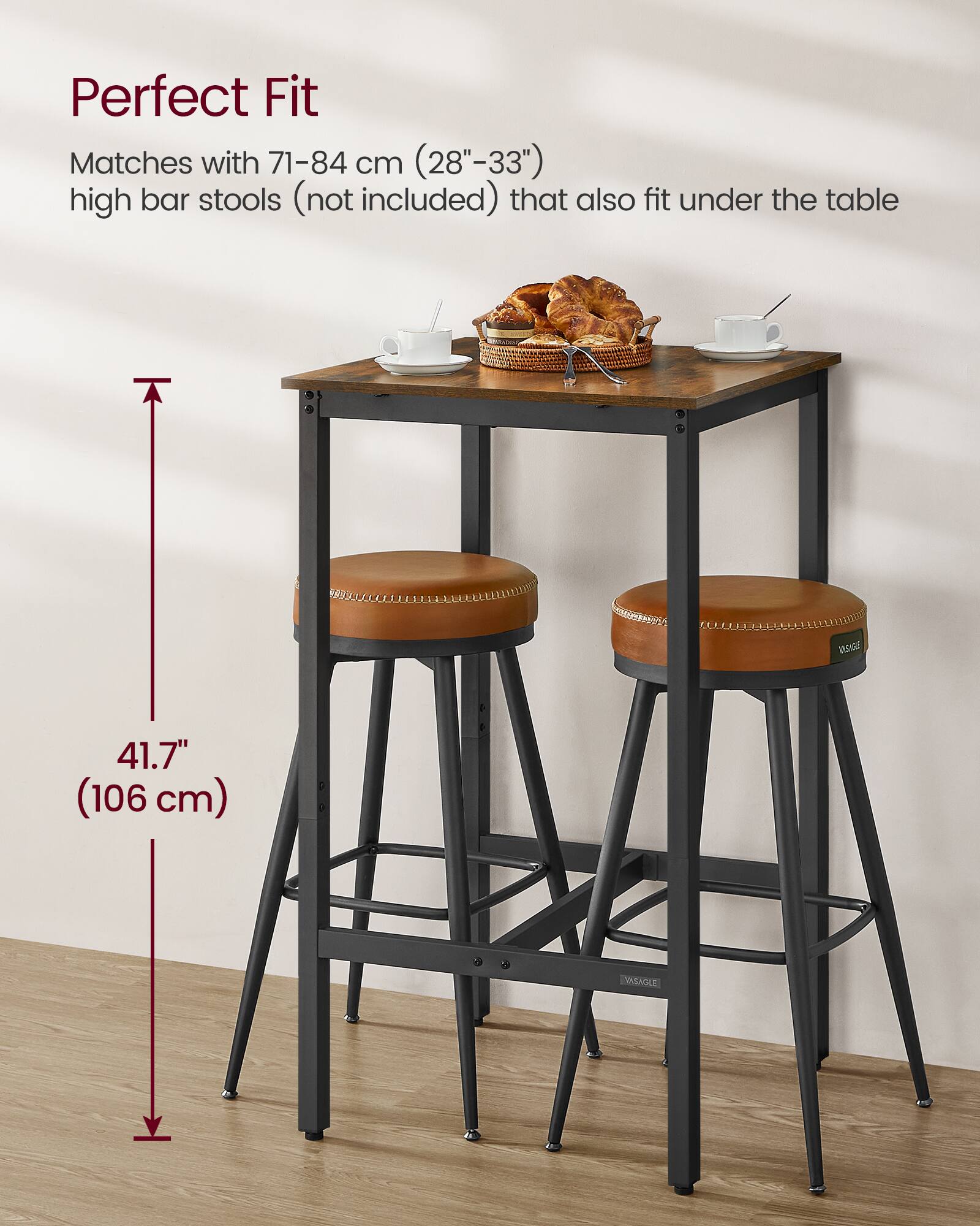 Perfect Fit

Matches with 71-84 cm (28"-33") high bar stools (not included) that also fit under the table

41.7" (106 cm)