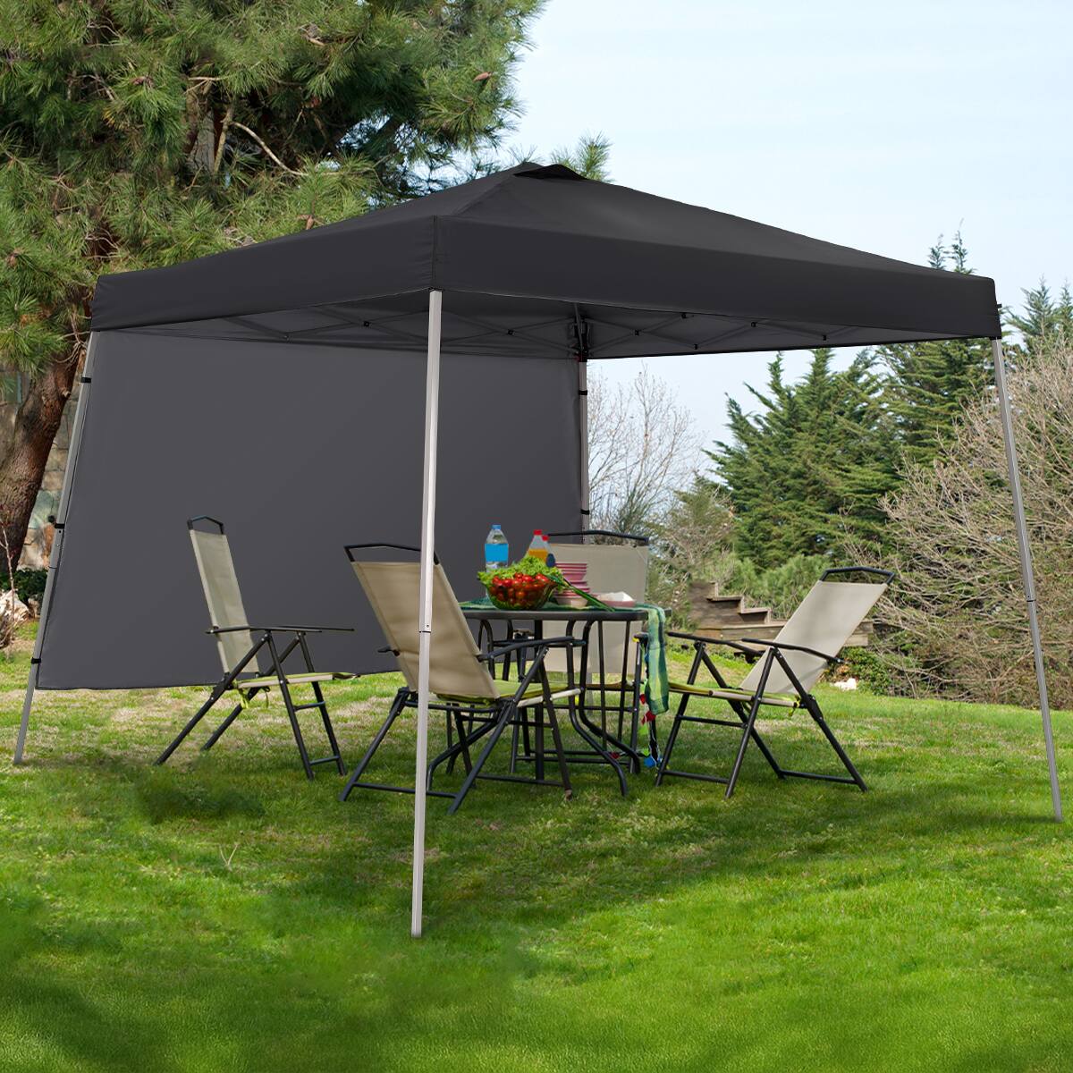Back. Ainfox - Ainfox Slant leg 10x10ft Pop Up Canopy with 1 Side Wall - Black.
