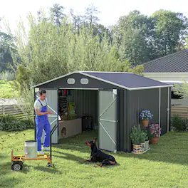 Anysun - 10x12 FT Outdoor Metal Storage Shed – Large Storage Shed with Sturdy Frame, Lockable Door, Garden Tool Shed - Dark Gray