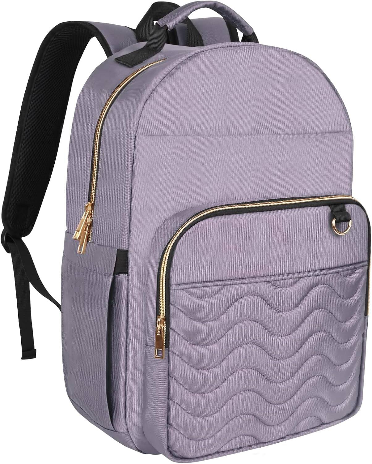 Front. Live At Space - Travel Laptop Backpack women, Work Woman Charging Port, Water Resistant College Backpack, Stylish Quilted Girls... - Purple.