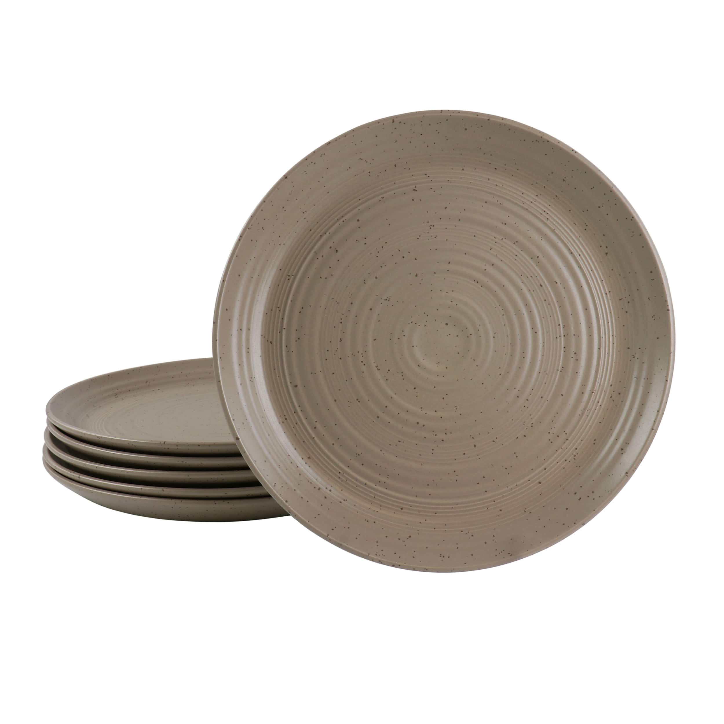 Gibson - Milbrook 6 Piece 10 Inch Round Stoneware Dinner Plate Set in Mocha - Brown