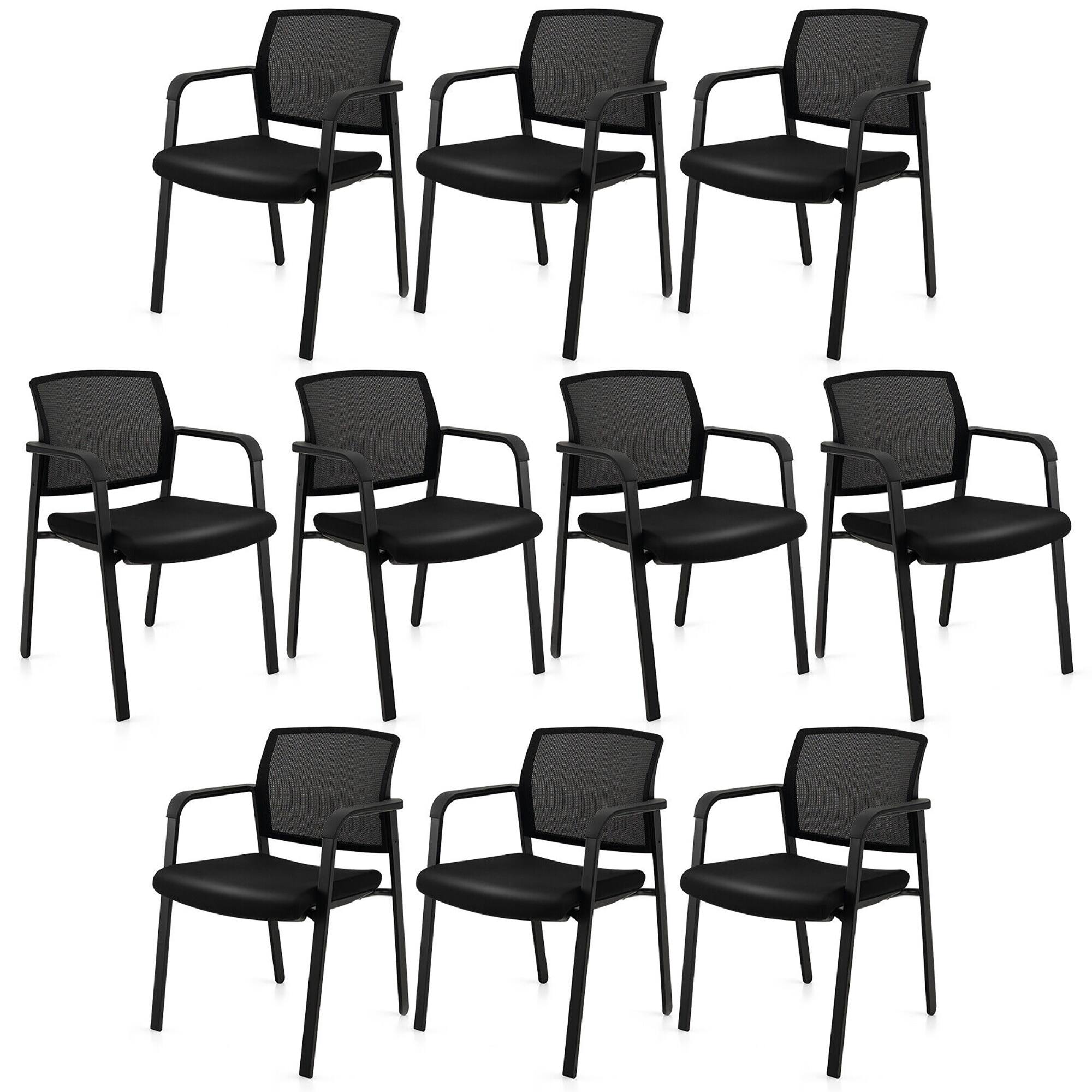 Front. Gymax - Gymax 10-Pack Office Conference Chair Set Mesh Guest Reception Stack Chairs w/ Caster Wheels - Black.