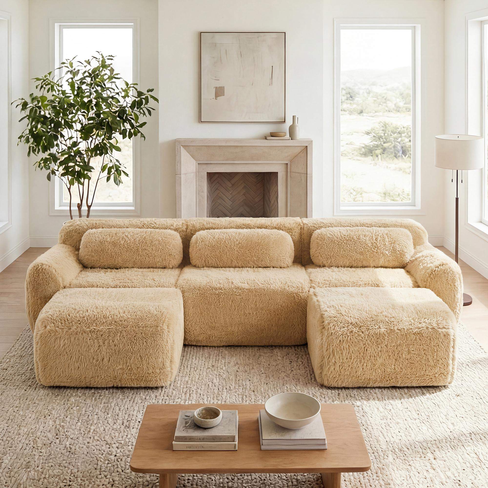 Angle. Roomtec - Ushaped Boneless Sofa32D High Density Sponge BottomAntiSlip Design With ChaiseFree Combination Fullcompression Vacuum - Light Khaki.