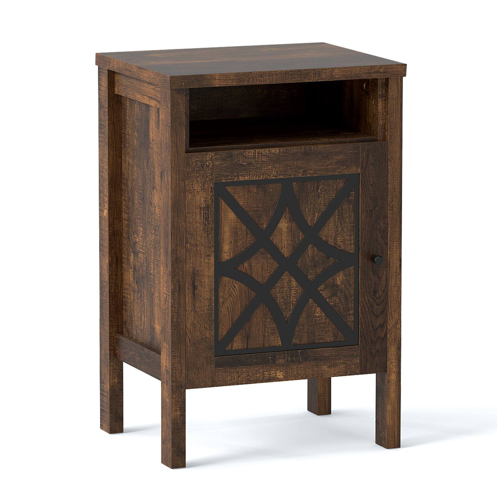 Alt View 9. Gymax - Gymax Robot Vacuum Stand Cabinet w/ Door & Open Shelf for Home Office Living Room Dark Brown - Brown.