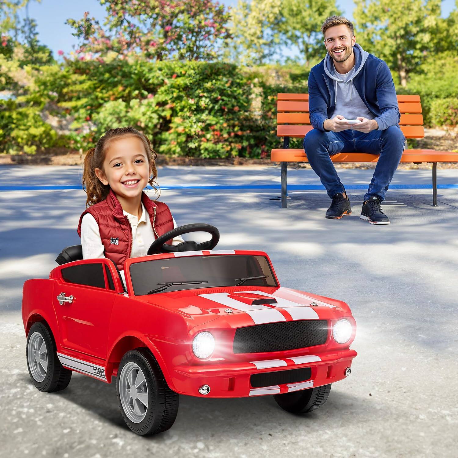 Alt View 10. Winado - 12V Licensed Shelby Electric Ride on Car, Kids Powered Ride On Toy Car, w/ Parent Remote Control, Safety Belt, 3 Speeds - White & Red.