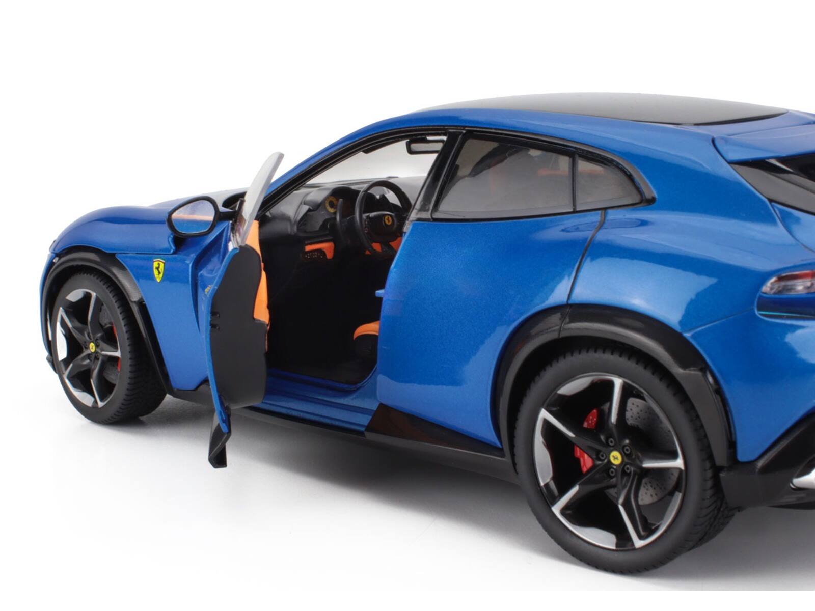 Alt View 2. Polistil - 2022 Ferrari Purosangue Blu Corsa Blue Metallic with Black Top and Orange Interior 1/18 Diecast Model Car by Polistil.