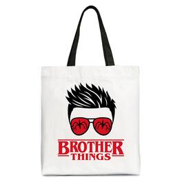 OrnamentallyYou - Brother Things Retro Canvas Tote Bag, Red Glasses Family Matching Gift Shopper - White Black