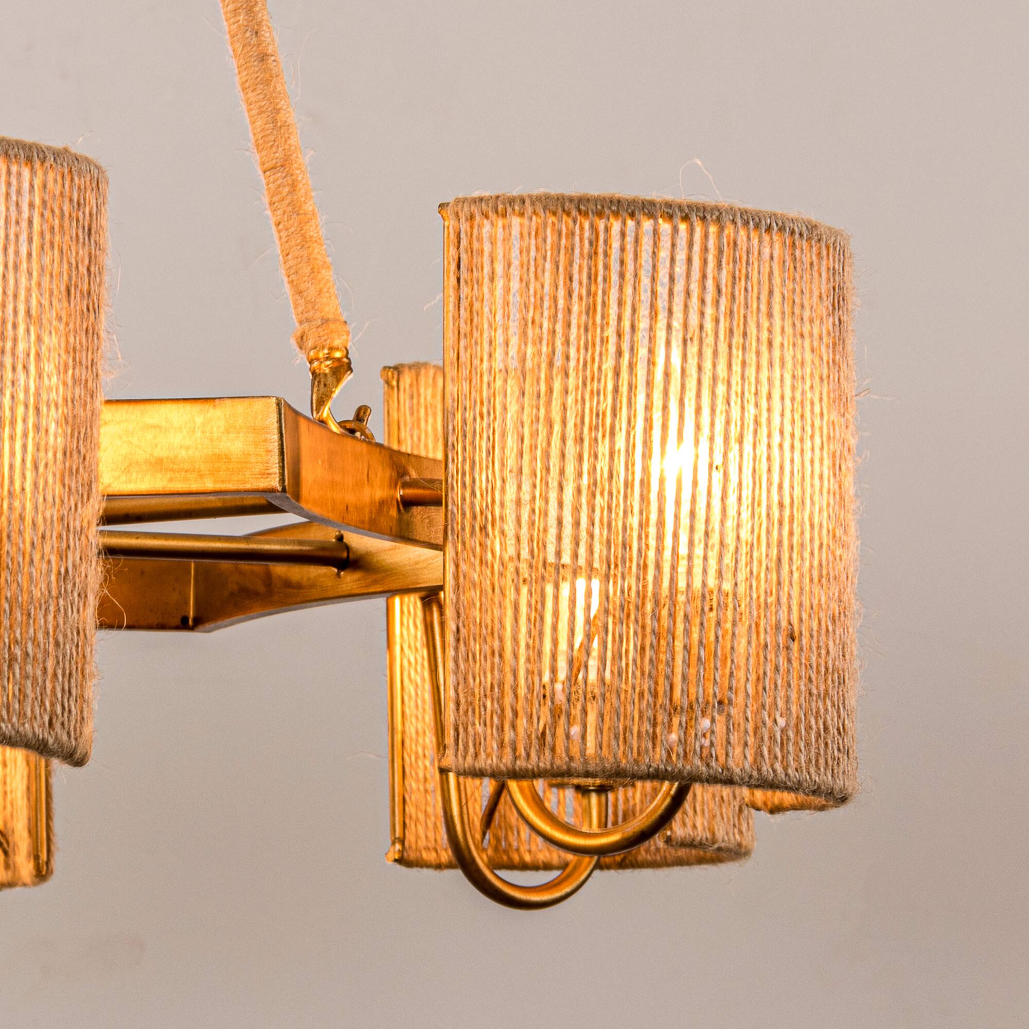 Alt View 4. Parrot Uncle - 28.7 in. 6-Light Bohemian Antique Gold Wagon Wheel Hemp Rope Chandelier - Antique Gold.