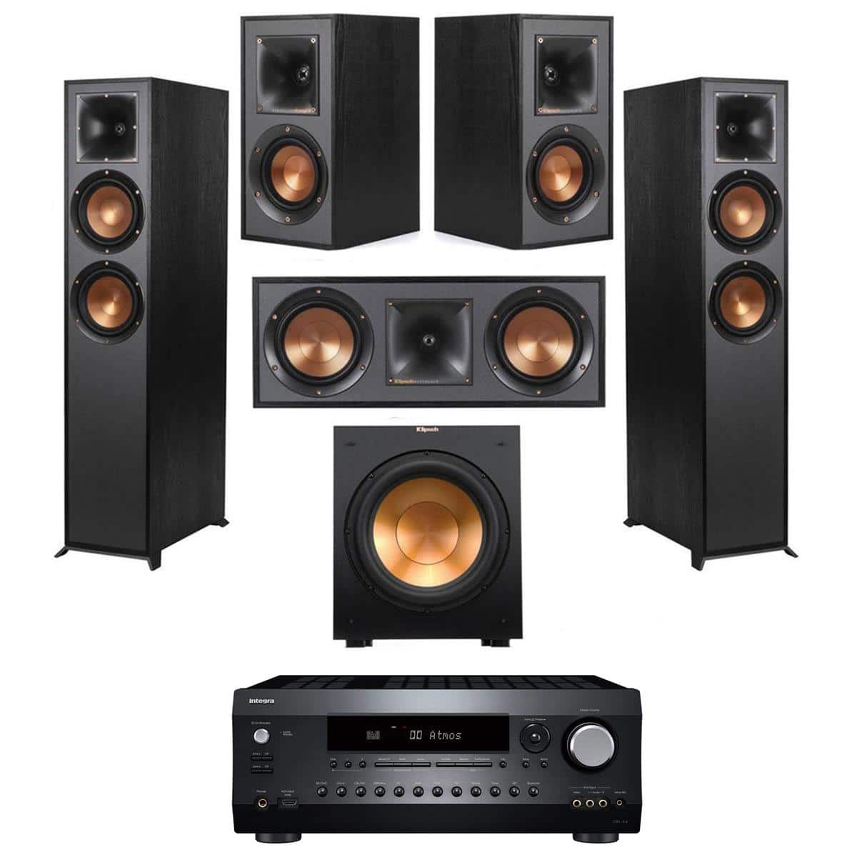 Klipsch - Reference 5.1 Home Theater System with 2x R-625FA Floorstanding Speaker, R-12SW Subwoofer, R-52C Center Channel,