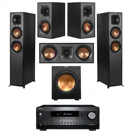 Klipsch - Reference 5.1 Home Theater System with 2x R-625FA Floorstanding Speaker, R-12SW Subwoofer, R-52C Center Channel,