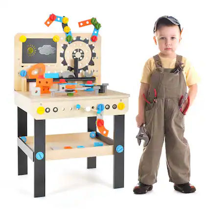 Front. Costway - Costway Kids Tool Bench, Pretend Play Workbench with Tools Set & Realistic Accessories - Multicolor.
