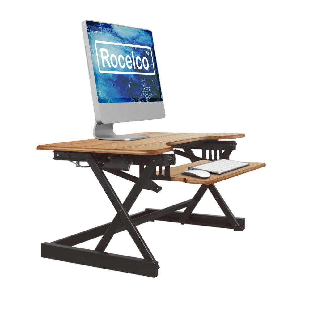 Back. Rocelco - 32" Height Adjustable Standing Desk - Brown.