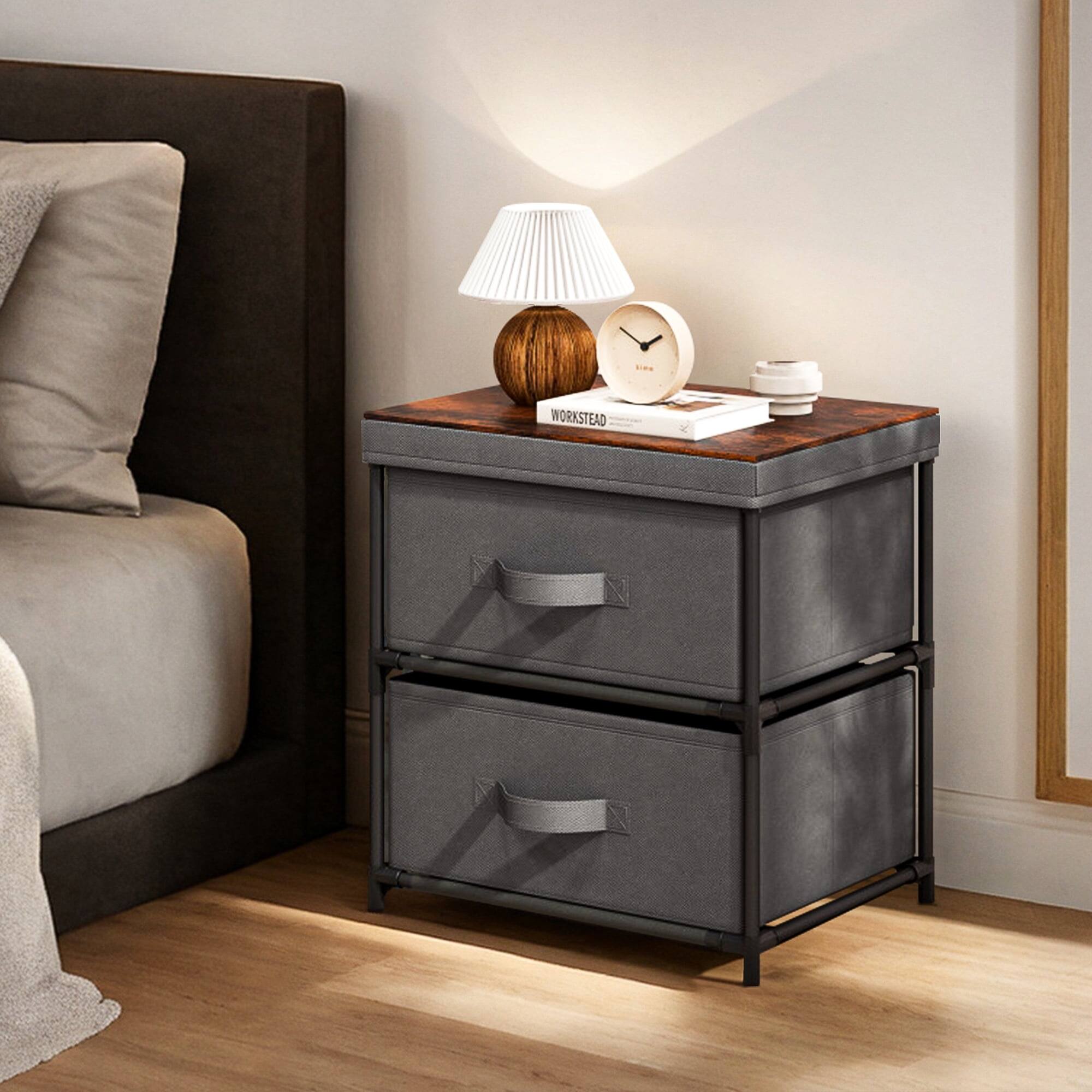 Left. Kadyn - 2 Drawer Grey Nightstand Set of 2 for Bedroom Modern Bedside Table, Wood Finish Accent Table - Gray.