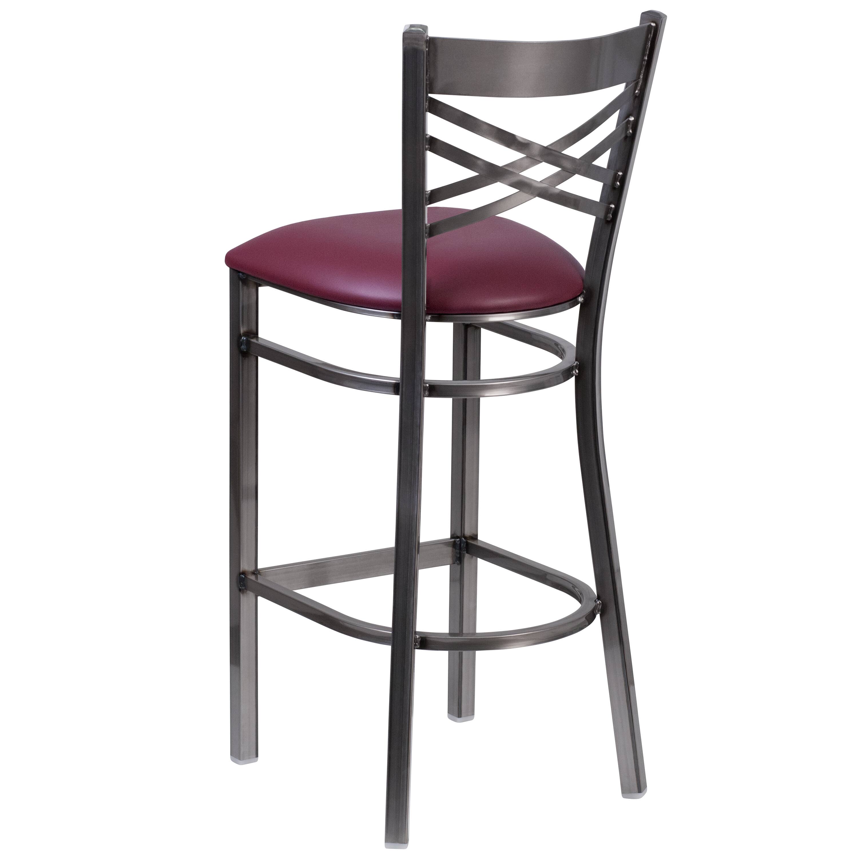 Alt View 4. Emma + Oliver - 2 Pack Clear Coated "X" Back Metal Restaurant Barstool - Burgundy Vinyl Seat/Clear Coated Metal Frame.