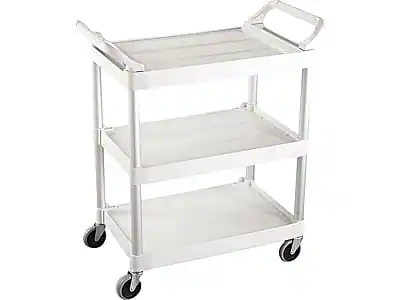Front. RubberMaid - 3-Shelf Plastic/Poly Mobile Utility Cart with Swivel Wheels - White.