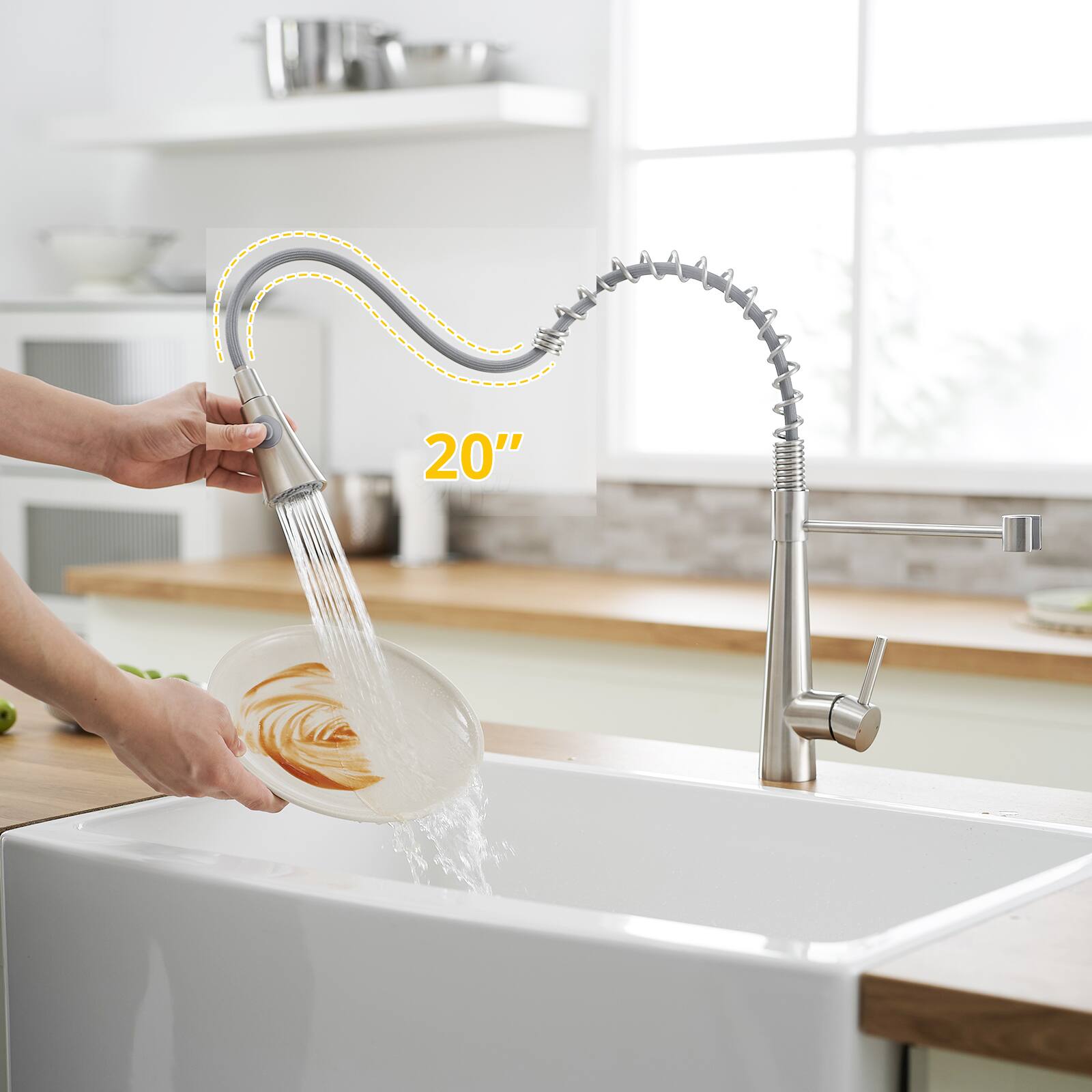 Angle. Siljoy - Commercial Brushed Nickel Kitchen Faucet with Pull out Sprayer, Single Handle Single Lever Kitchen Sink Faucet - Brushed Nickel.