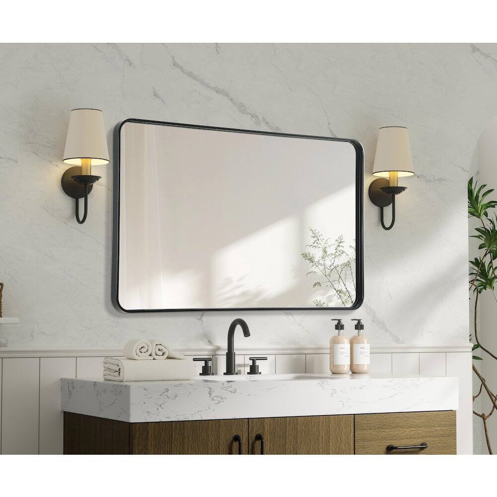 Alt View 2. Elegant Decor - Contour Metal Rectangle Mirror 30x48 in Black - Black.