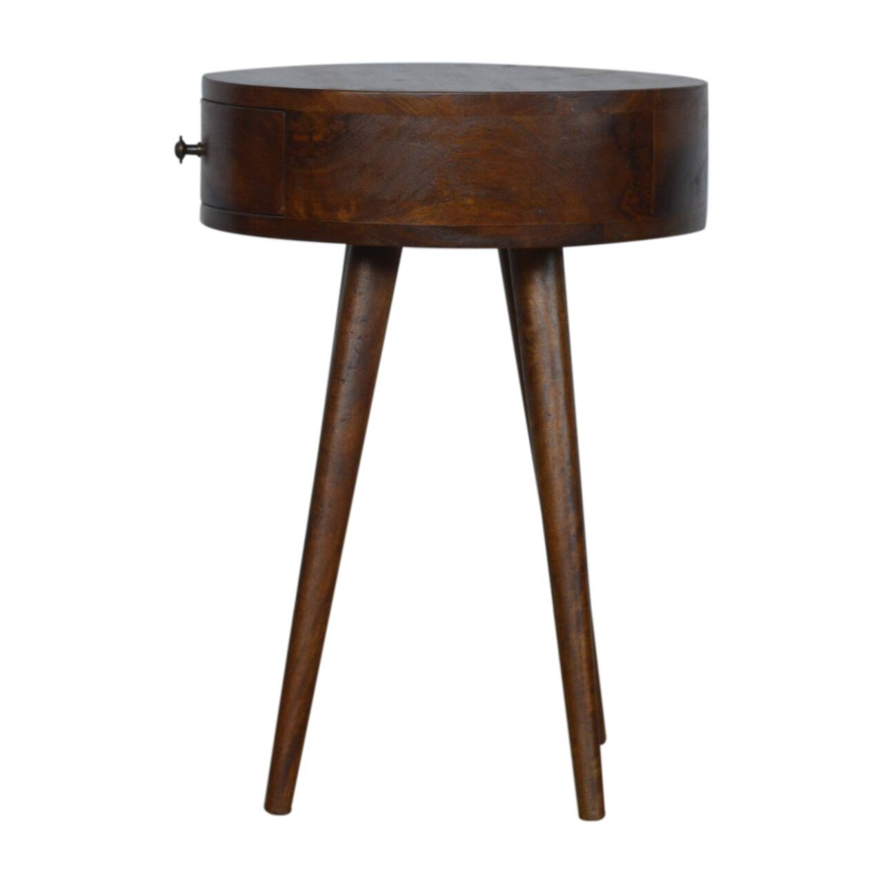Alt View 4. Artisan Furniture - Artisan Furniture Solid Wood Nordic Chestnut Circular Nightstand, 1 Drawer, Nordic legs, Dark Brown - Chestnut.