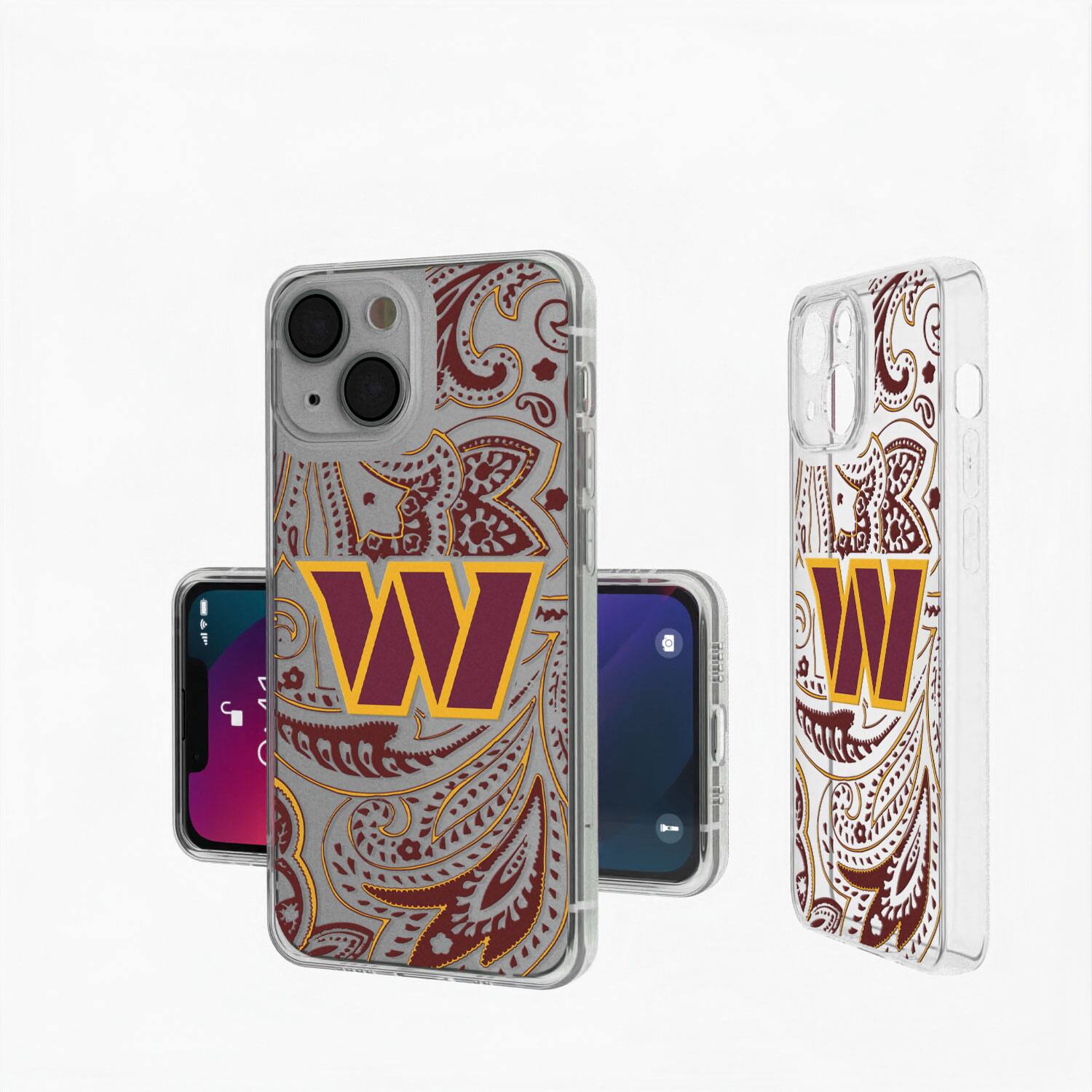Front. Keyscaper - Washington Commanders iPhone Clear Paisley Design Case - 15 Plus - Multicolor.