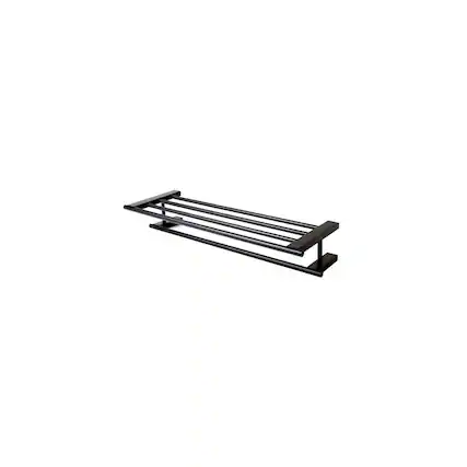 Front. Alfi - Black Matte 26" Towel Bar & Shelf - Black.