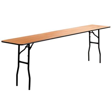Front. Emma + Oliver - 8-Foot Rectangular Wood Folding Training / Seminar Table with Smooth Clear Coated Finished Top - Natural.