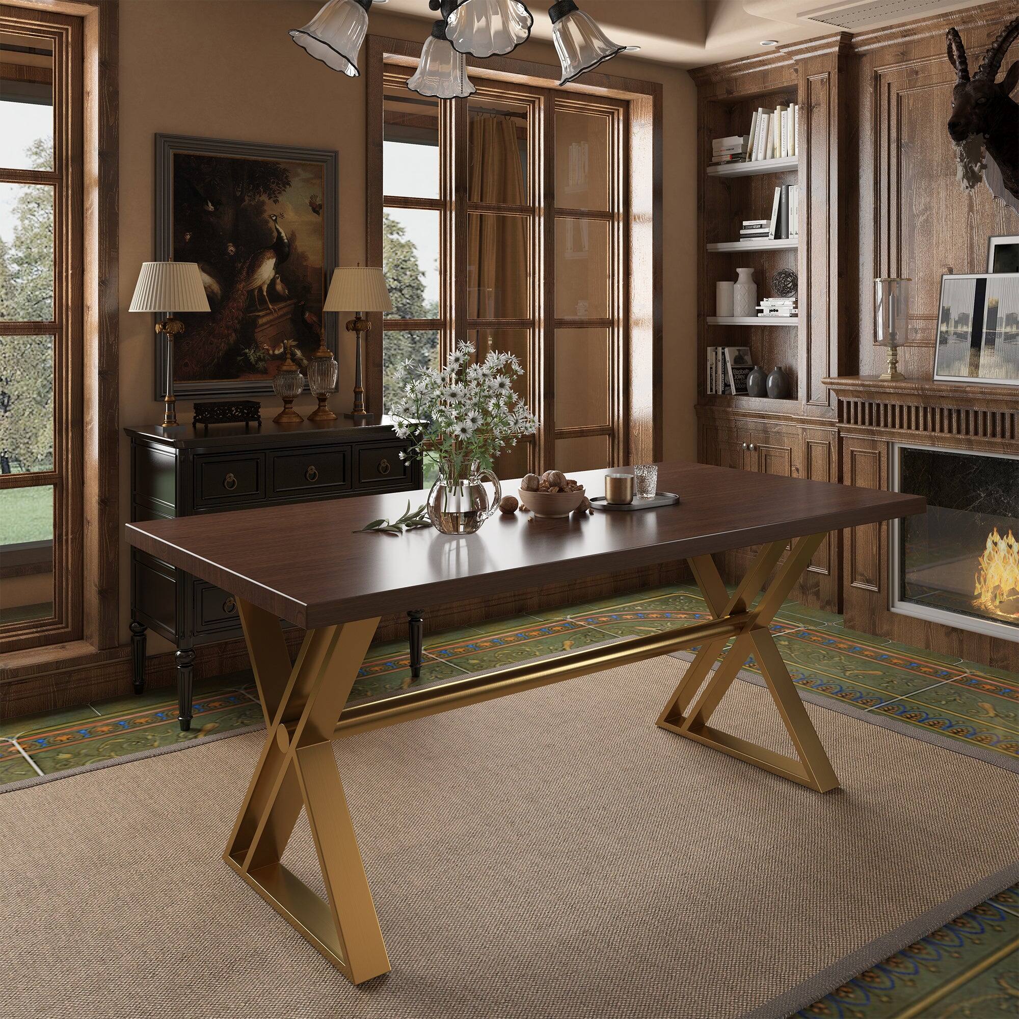 Alt View 6. Boyel Living - Brown Walnut Wood 70.87 Inch Cross Legs Dining Table Seats 6 Modern Rectangular Table - Brown.