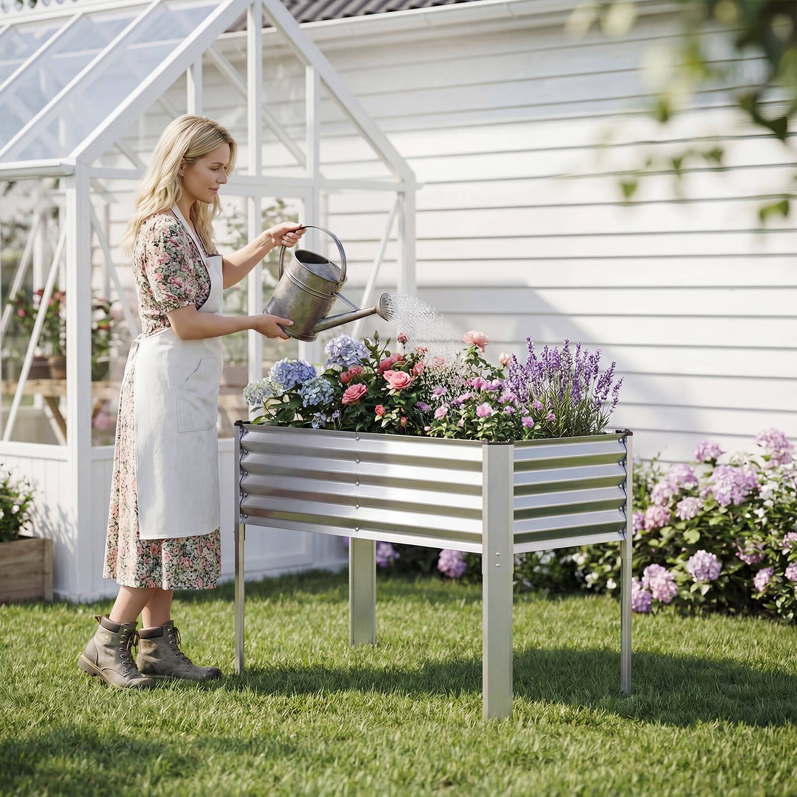 Alt View 3. Costway - Costway 1 PCS Galvanized Raised Garden Bed with Legs, Metal Elevated Planter Box for Vegetables - Sliver.