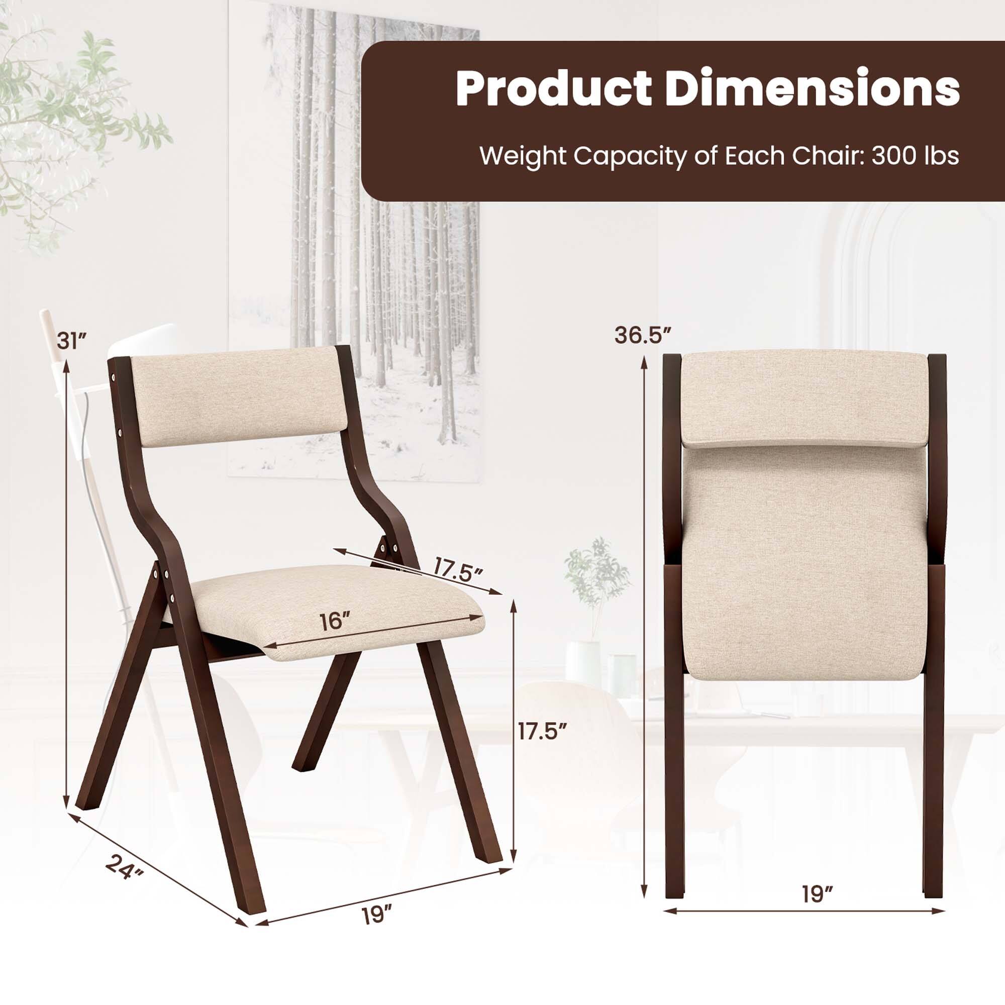 Product Dimensions  
Weight Capacity of Each Chair: 300 lbs  

- Height: 31"  
- Width: 36.5"  
- Depth: 19"  
- Seat Width: 16"  
- Seat Depth: 17.5"  
- Armrest Height: 17.5"  
- Base Width: 24"