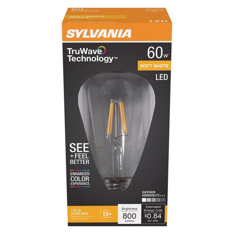Sylvania - TruWave ST19 E26 (Medium) LED Bulb Soft White 60 Watt Equivalence 1 pk