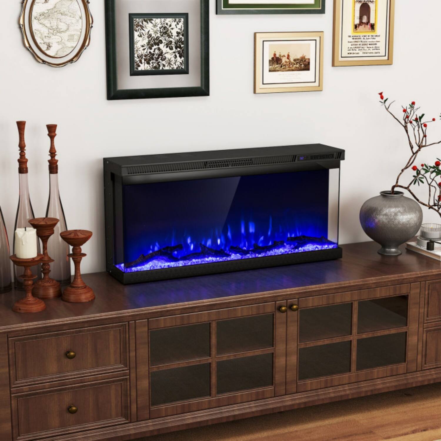 Alt View 2. LUCKY ONE - 36 Inch 3-Sided Electric Fireplace Insert with 12 Flame Colors & Remote - Black.