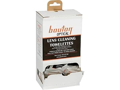 bouton OPTICAL  
LENS CLEANING TOWELETTES  

PUSH IN TAB BELOW AND SIDE FLAPS  
PULL OUT FRONT PANEL TO OPEN DRAWER  

Dept Code: 252-LCT100  
www.bouton.com