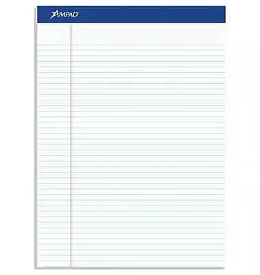 Front. Ampad - Notepad, 8.5" x 11.75", Narrow Ruled, 50 Sheets/Pad, 12 Pads/Pack - White.