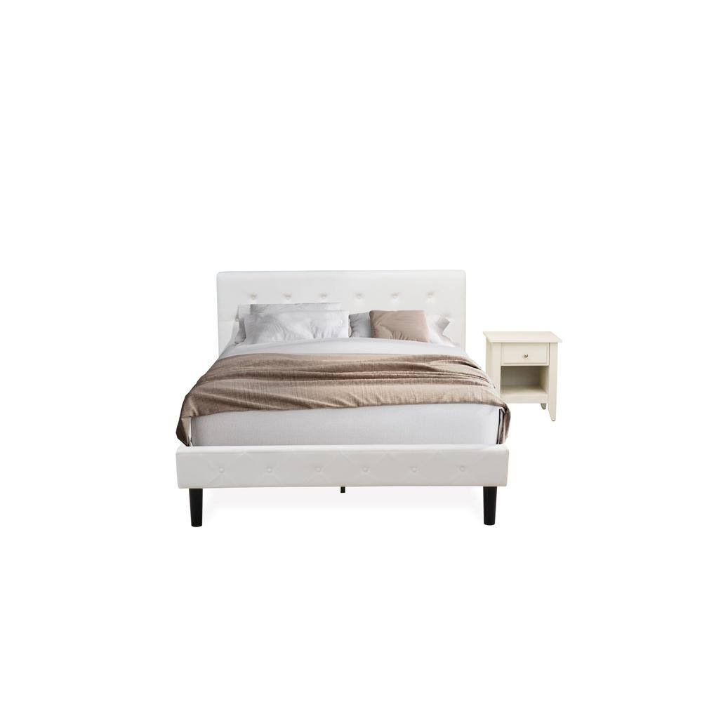 Alt View 4. East West Furniture - NL19Q-1GA0C 2 Pc Bed Set - 1 Wood Bed White Velvet Fabric Headboard and 1 Nightstand - Wire Brushed Butter Cream Finish - White Velvet.