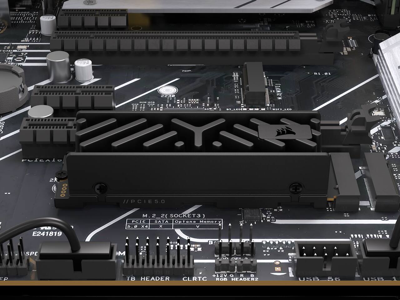 CEFA H1 18.9002 PLICAlO 2 20OD // PCIE5.0 NS E241819 . 2 20 SOCKET3) PCIE SATA Optone Memory X 5.9 x4 x V ..... SPC M FP +12V G R B TB HEADER CLRTC RGB HEADER2 USB_56 56 USB 1