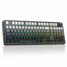 Front. AULA - F99 Pro 99-Key Wireless Hot-Swappable Mechanical Gaming Keyboard with Multifunction Knob and RGB and 8000mAh Battery - Black.