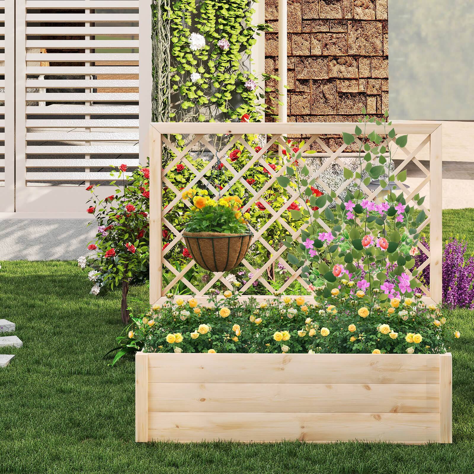 Alt View 1. Costway - Costway 2 PCS 40" Wooden Raised Garden Bed with Lattice Trellis for Climbing Vine Flower - Natural.