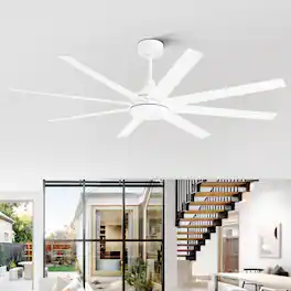 Breezary - 65-Inch Ceiling Fan with 8 ABS Blades, 6-Speed DC Motor, Remote Control with Timer, 2 Downrods, Light/No-Light Options - Minimalist white(No Light)