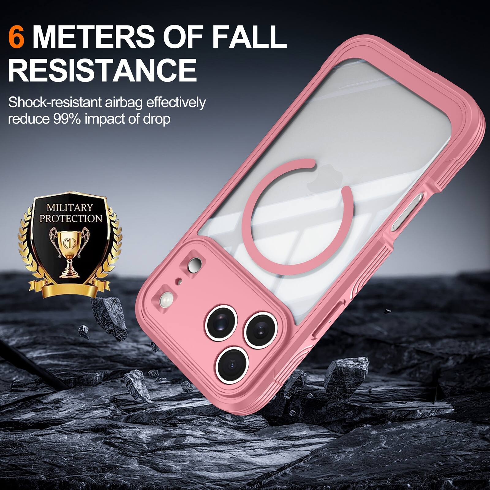 6 METERS OF FALL RESISTANCE  
Shock-resistant airbag effectively reduce 99% impact of drop  
MILITARY PROTECTION