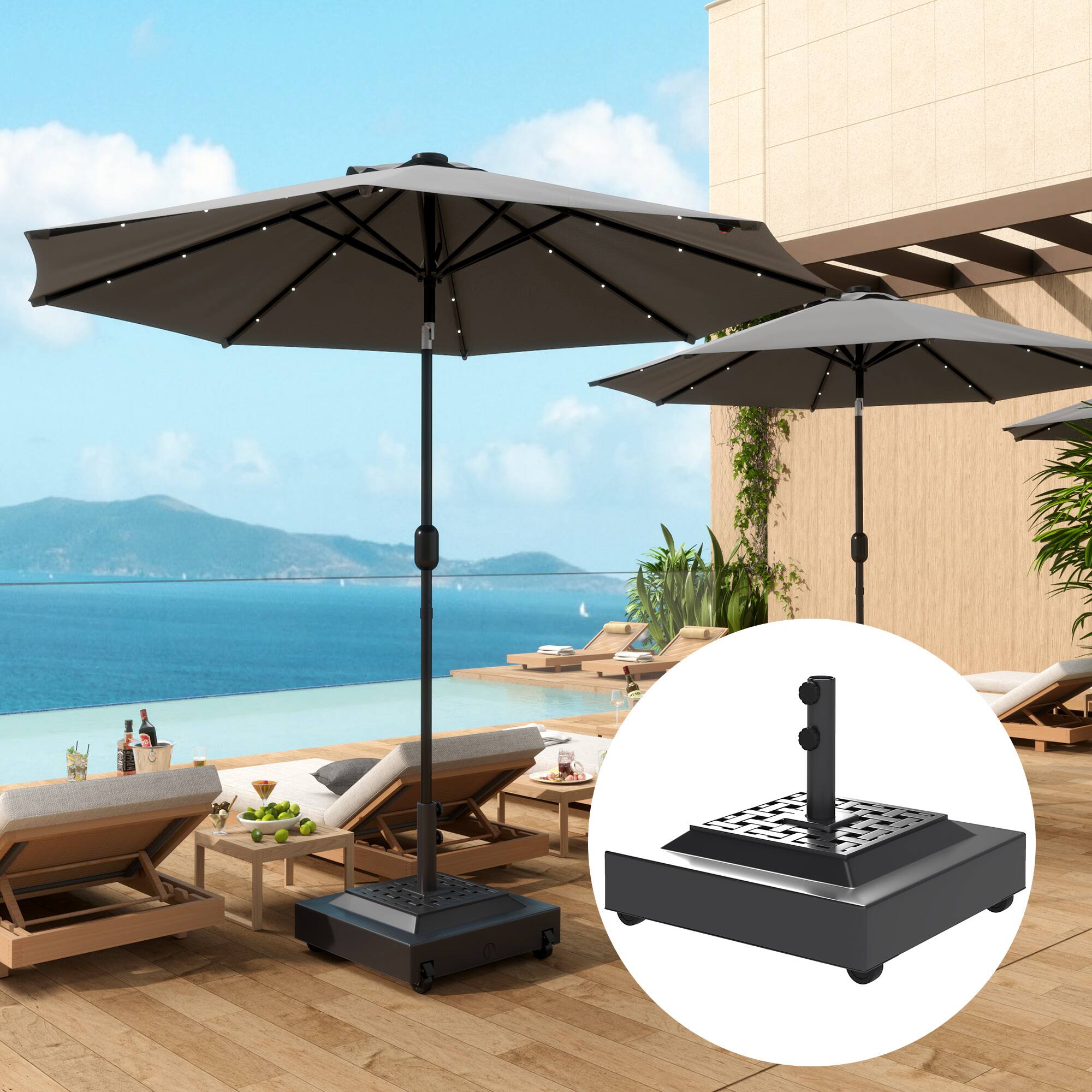 Angle. Outsunny - Outdoor Umbrella Stand Base with Wheels, Heavy Duty Patio Umbrella Base, Filled Up to 143lbs with Stand or 112lbs - Black.
