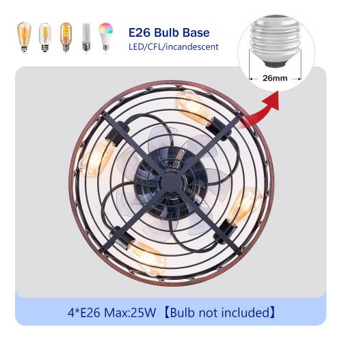 E26 Bulb Base LED/CFL/incandescent 26mm  
4*E26 Max:25W  
Bulb not included
